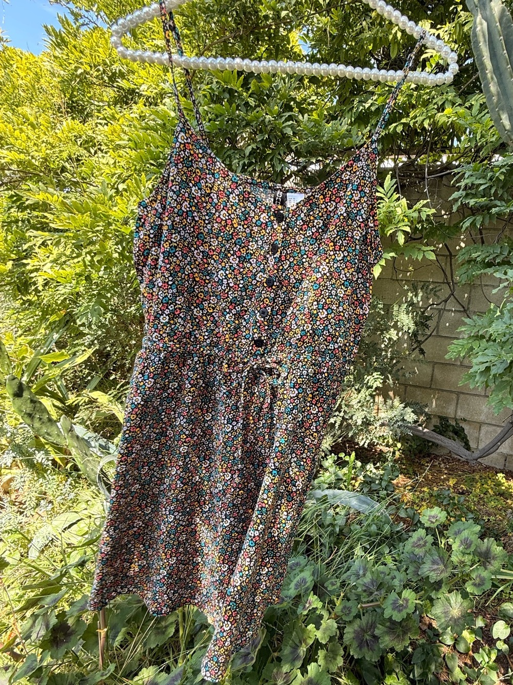 H&M Black Floral Mini Dress with Multicolor Ditsy Print
